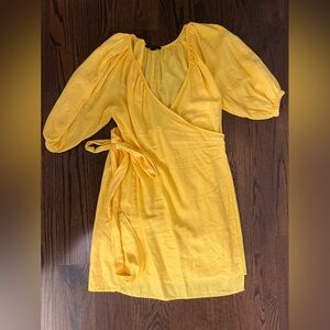 Yellow Banana Republic Wrap Puff Sleeve Dress